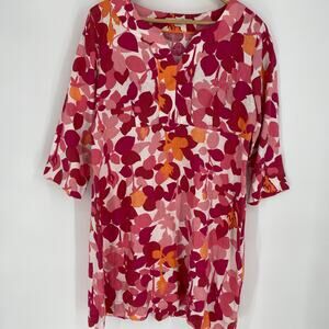 Boden Dress Women's 12 Pink Floral Linen Shift Midi Coastal Beach Cruise